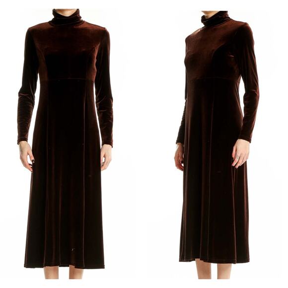 American Vintage MODA INT'L Brown Velvet Turtleneck Maxi Dress  size large - Picture 1 of 11